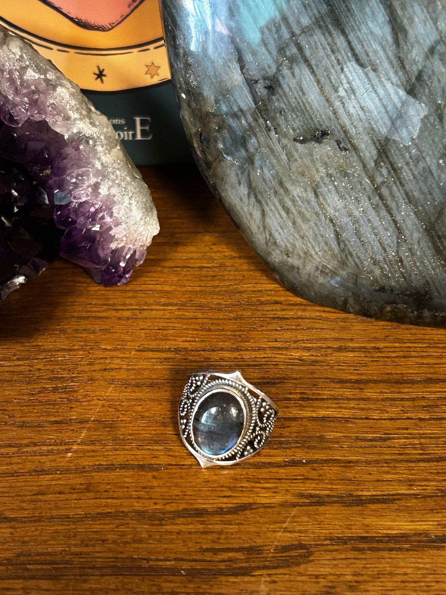 Bague labradorite réglable T54 argent 925