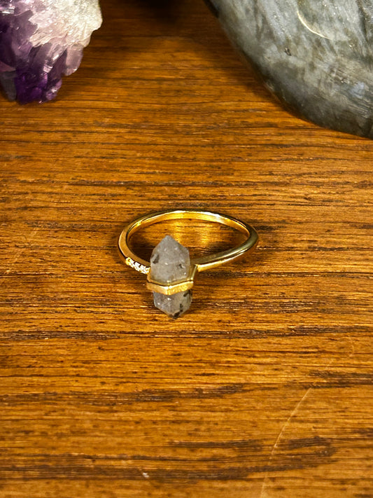 Bague pointe réglable labradorite argent 925 plaqué Or