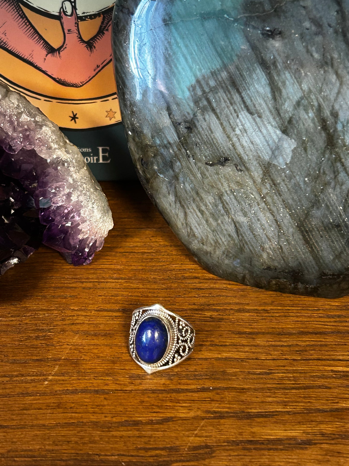 Bague lapis-lazuli réglable argent 925