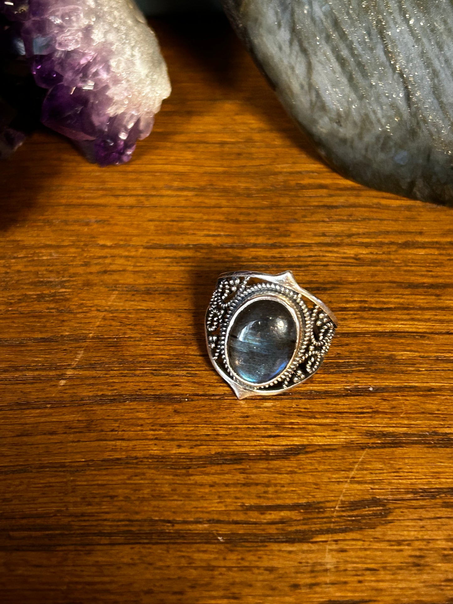 Bague labradorite réglable T54 argent 925