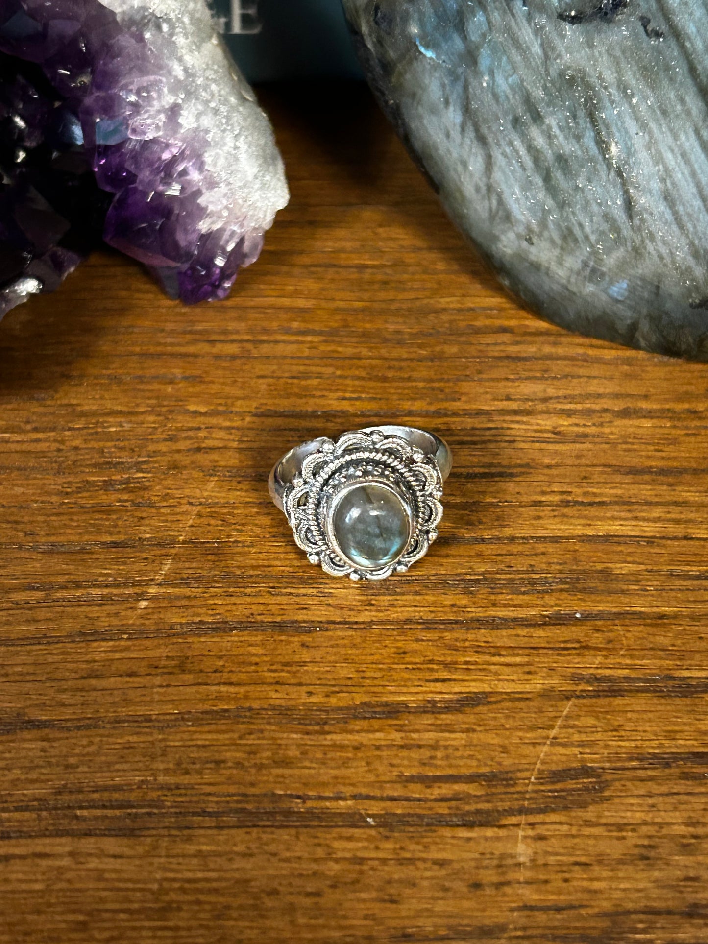 Bague labradorite réglable T54 argent 925