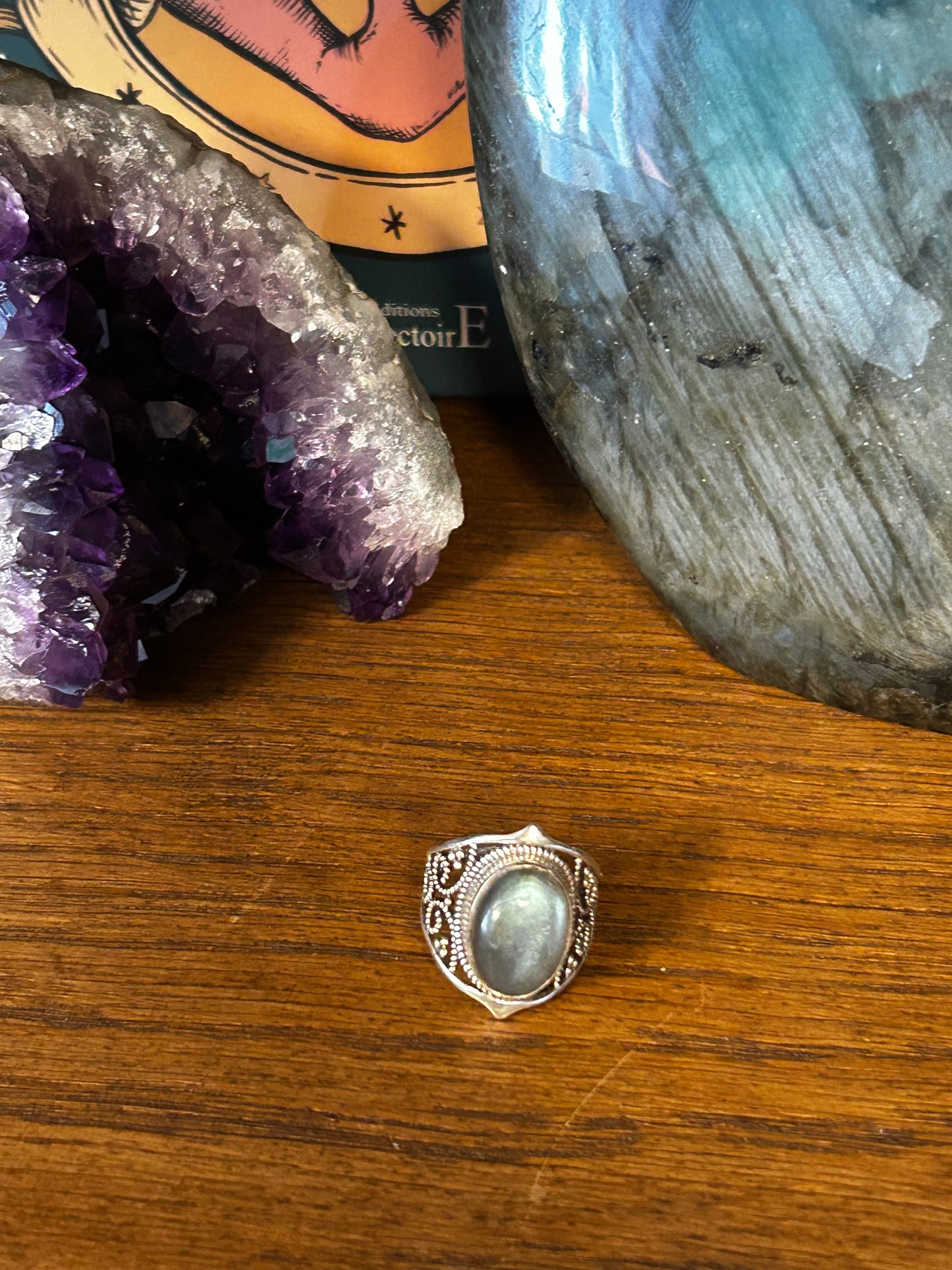 Bague labradorite réglable T53 argent 925