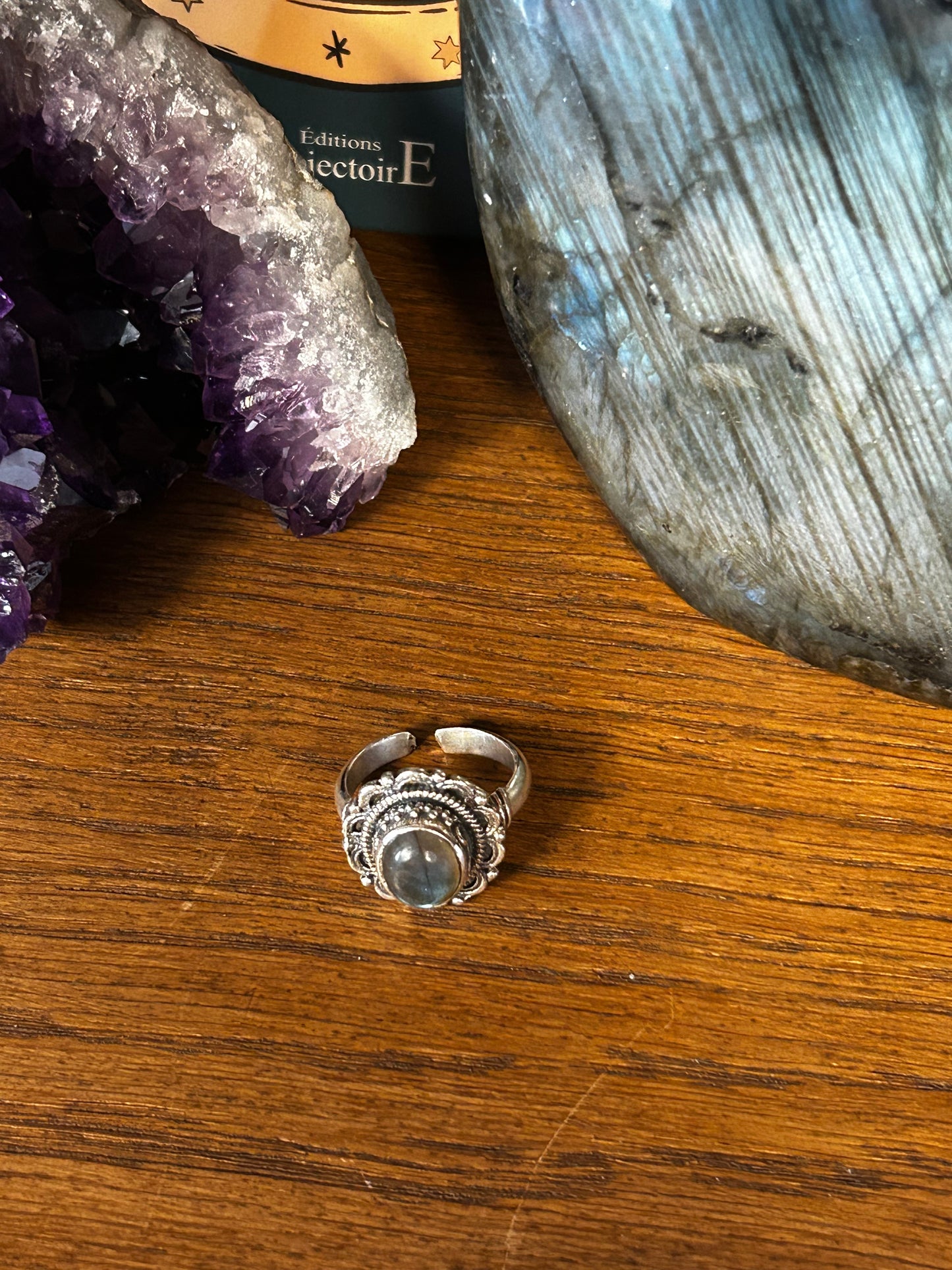 Bague labradorite réglable T54 argent 925